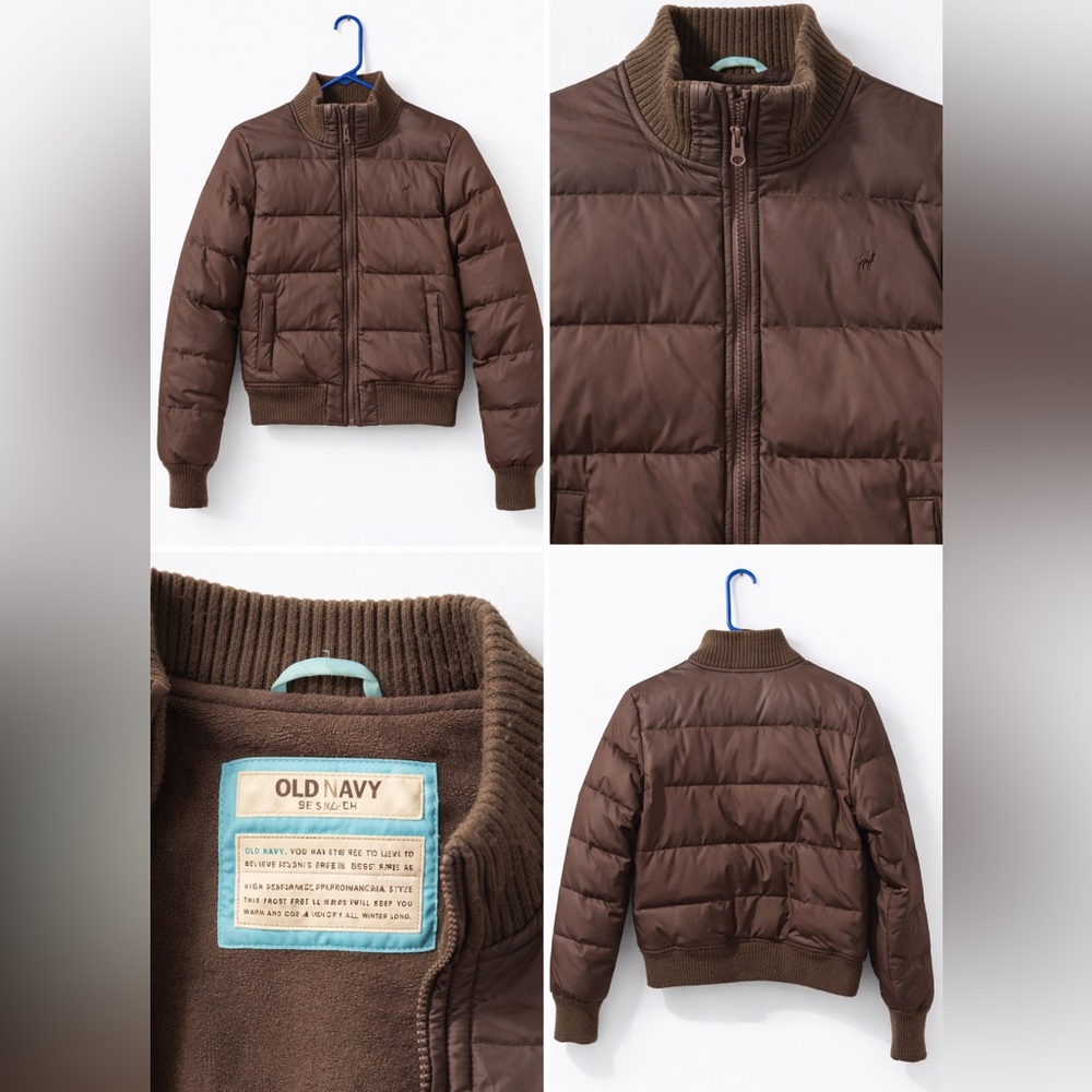 Old Navy Brown Puffer Jacket | Ribbed Knit Trim | Size Small 🤎🧸
